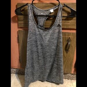 ADIDAS women’s black and grey striped racerback tank top, size small ⚽️🖤